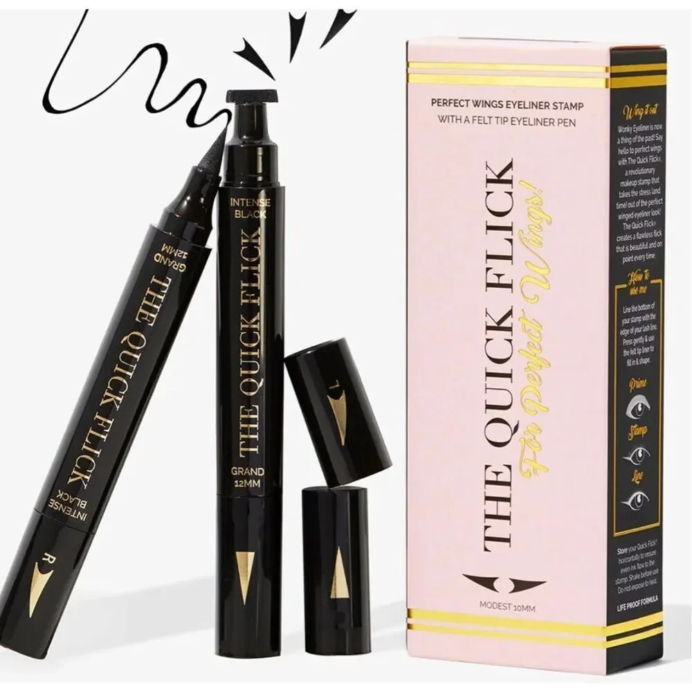 THE QUICK FLICK Intense Black Eyeliner Stamp For Perfect Wings Modest 10mm NIB